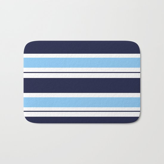 Blue Navy and Turquoise Stripes Bath Mat