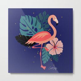 Tropical Flamingos – Blue Metal Print