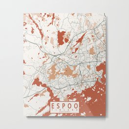 Espoo City Map of Uusimaa, Finland - Bohemian Metal Print
