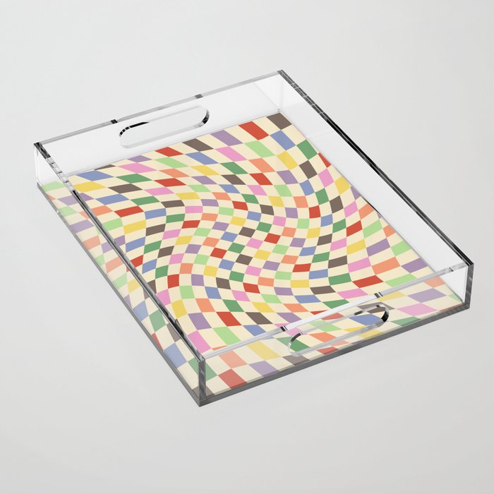 Colorful Checkered Swirl Pattern Acrylic Tray