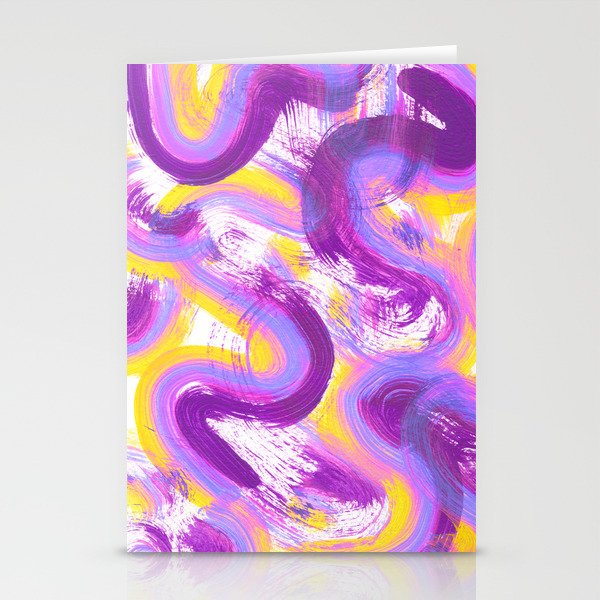 Wavy Squiggles Abstract Painting - Neon Purple, Lilac and Yellow Stationery Cards