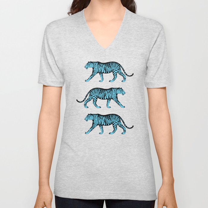 Tigers (White and Blue) V Neck T Shirt