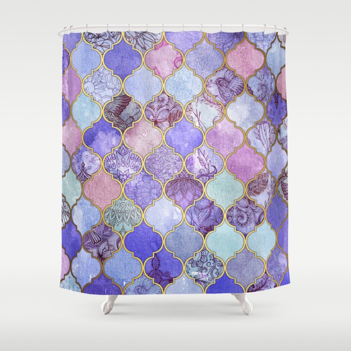 Royal Purple, Mauve & Indigo Decorative Moroccan Tile Pattern Shower Curtain