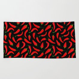 Red Chilli Peppers Pattern Beach Towel