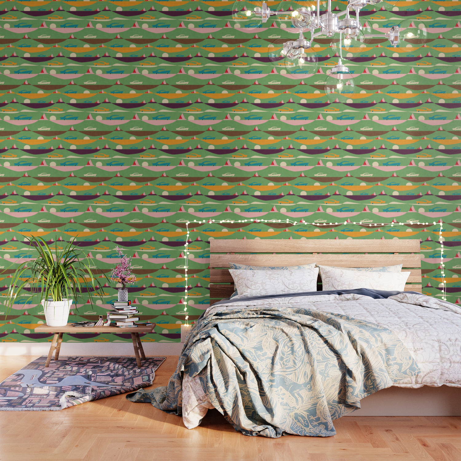 50s Retro Road Trip Green Midcenturymodern Wallpaper By Susycosta
