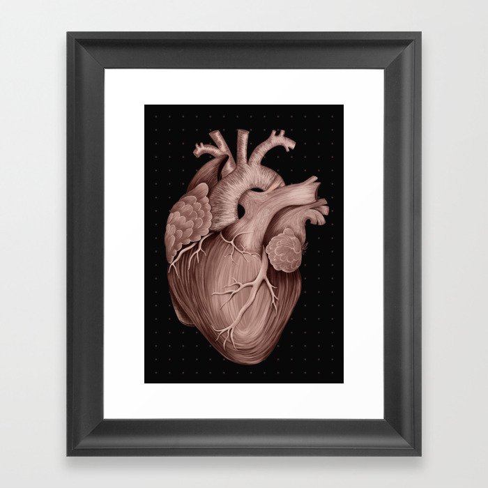 Anatomical Human Heart - Black and Old Rose Framed Art Print