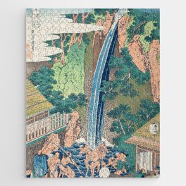 Roben Falls At Mt Oyama Sagami Province by Katsushika Hokusai. A traditional Japanese Ukyio-e style illustration of majestic Japan Falls  Jigsaw Puzzle