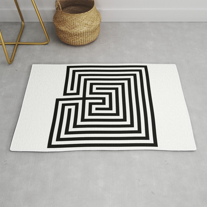 Cretan labyrinth in black and white Rug