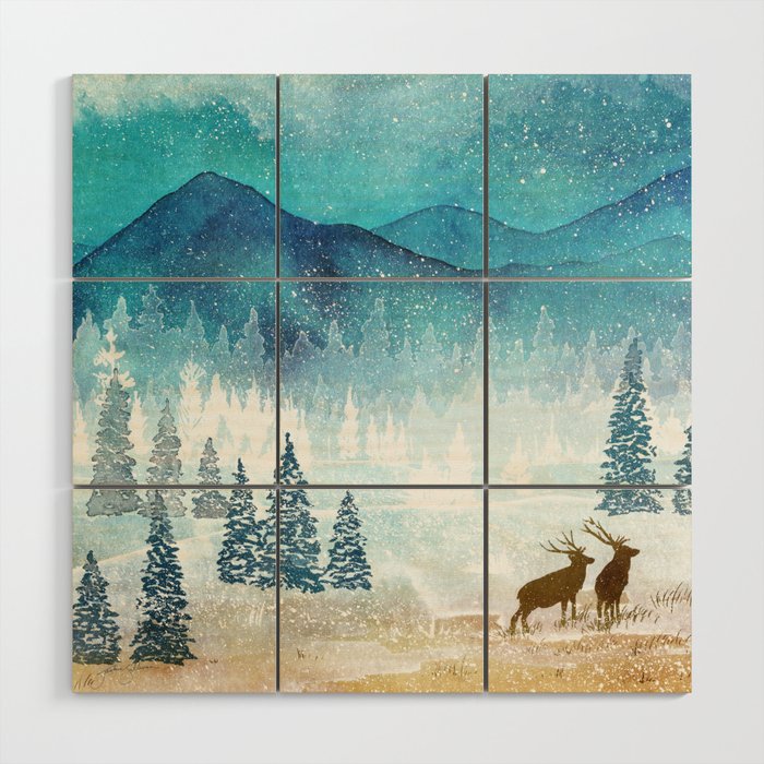 Snowy Elk Wood Wall Art