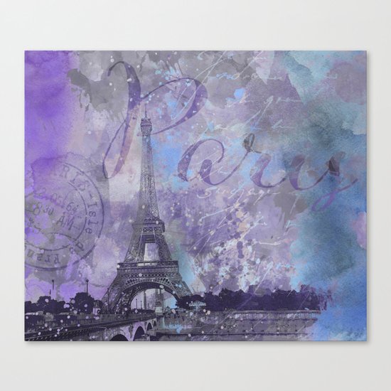 Purple Paris mixed media art Canvas Print