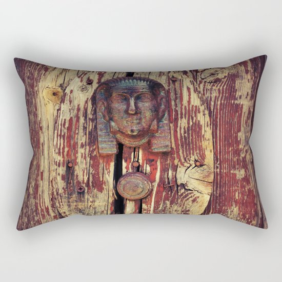 weathered wooden door with agypt door knocker Rectangular Pillow