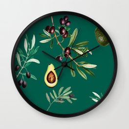 Olives,figs, avocado, Mediterranean art Wall Clock