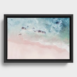 Ocean Pink Blush Beach Print - Aerial Beach - Sea Photo - Travel photography by Ingrid Beddoes Framed Canvas