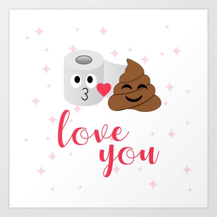 Poop and toilet tissue couple in romantic mood Art Print