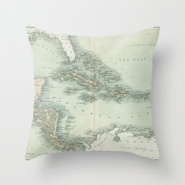 Central America and the Caribbean vintage map, 1863 Throw Pillow