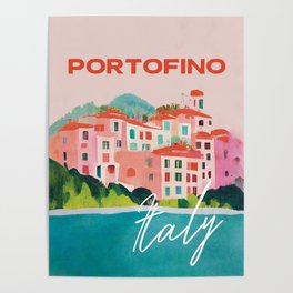 Portofino Abstract Gouache Travel Poster Italy Retro Poster