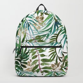 Forest green gold teal greenery tropical foliage Backpack