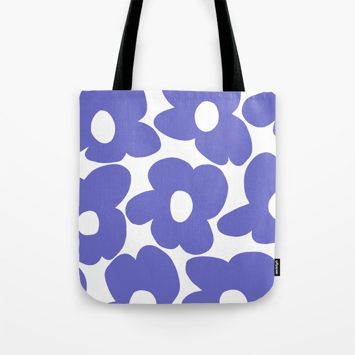 Large Very Peri Retro Flowers White Background #decor #society6 #buyart Tote Bag