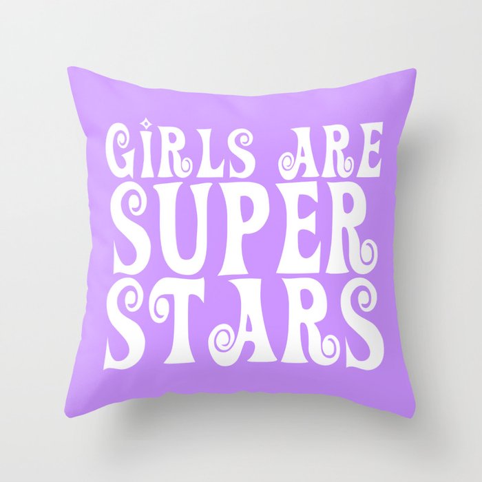 Girls are Super Stars - Purple Throw Pillow