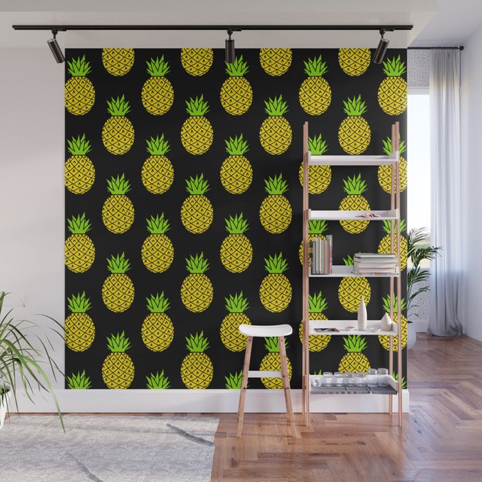 Tropical Pineapples on Black Wall Mural