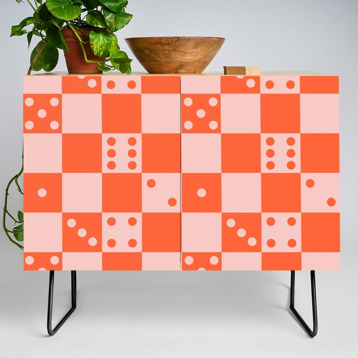 Checkered Dice Pattern (Creamy Pink & Sweet Orange Color Palette) Credenza