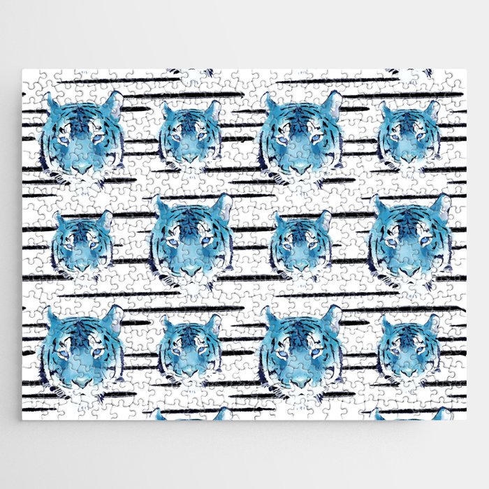 Blue tiger black stripes Jigsaw Puzzle