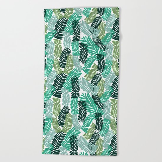 tropical plant house plant palm leaves plant watercolor painting abstract nature pattern leaf summer Beach Towel