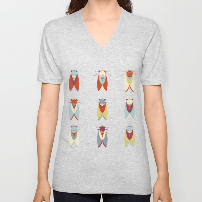 Colorful Cicadas V Neck T Shirt