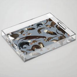 Otters of the World pattern in grey Acrylic Tray