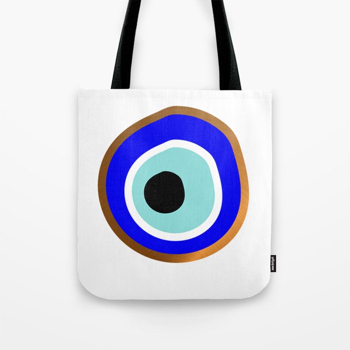 Grecian Gold evil eye in blue on white Tote Bag