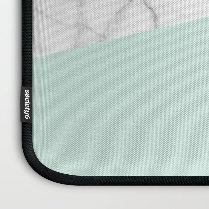 Real White Marble Half Pastel Mint Green Laptop Sleeve By 5mmpaper