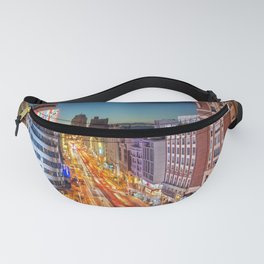 Spain Photography - Downtown Madrid Lit Up In The Night Fanny Pack