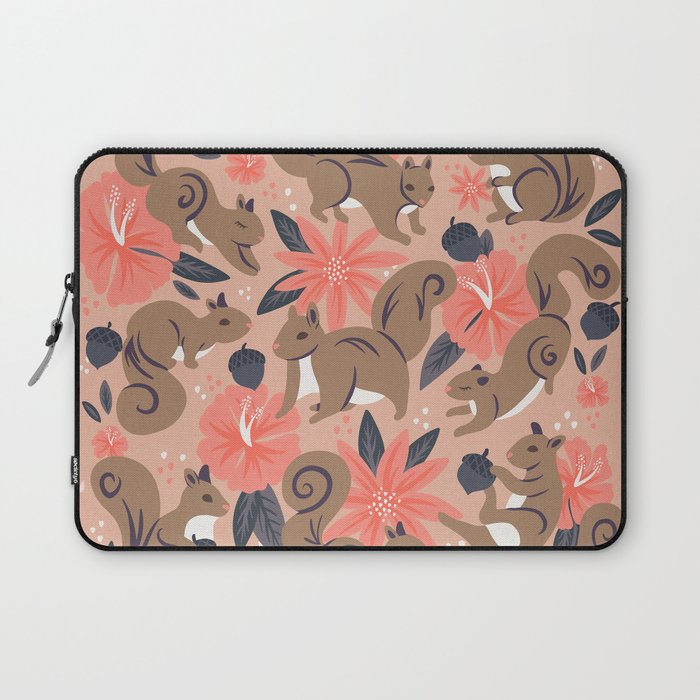 Squirrels & Blooms – Peach & Tan Laptop Sleeve