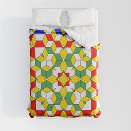 Geometric Blue Green Red Yellow Cubed Pattern Duvet Cover