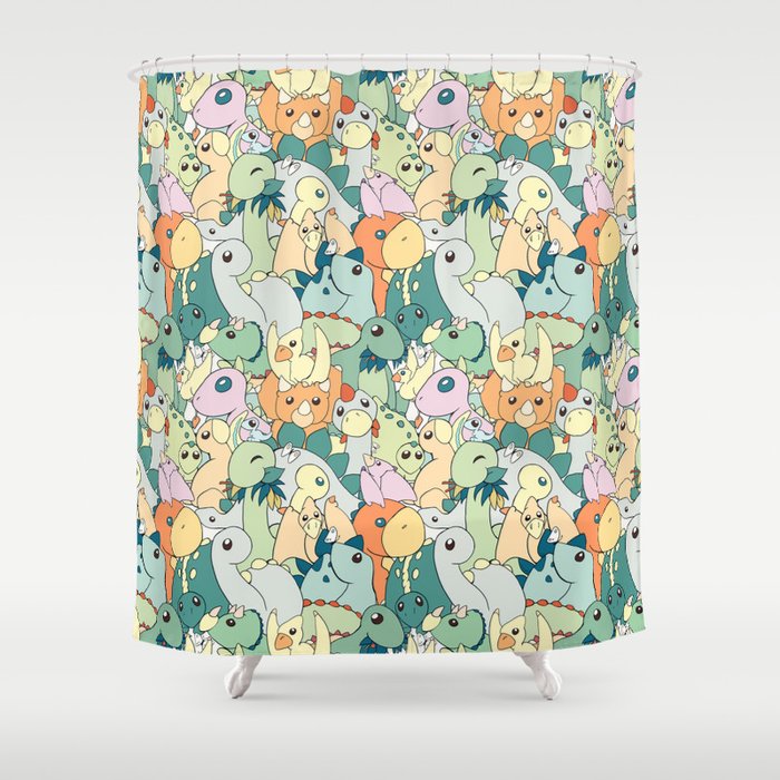 Cute Dino Pattern Shower Curtain By Strijkdesign Society6
