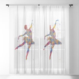 classical ballet dancer in watercolor Sheer Curtain