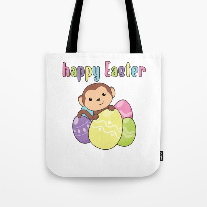 Happy Easter Cute Monkey At Easter With Eastereggs Tote Bag