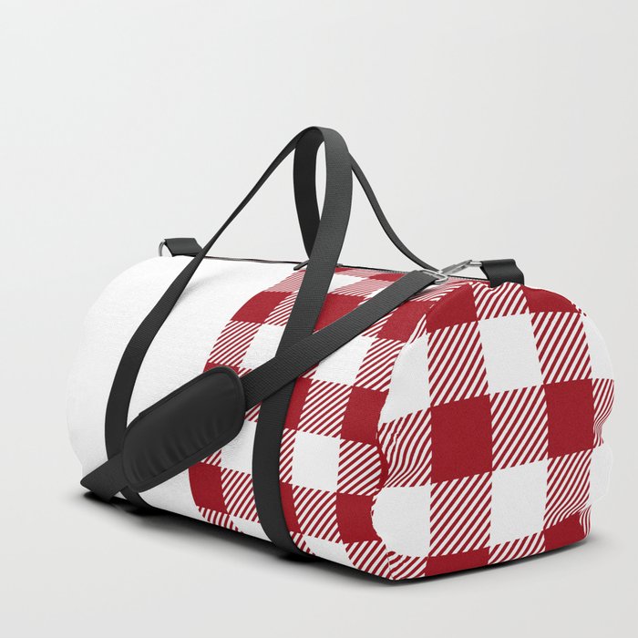 Buffalo Plaid Gingham on Christmas Red and White Vertical Split Duffle Bag