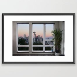 Seattle Skyline Window View Framed Art Print