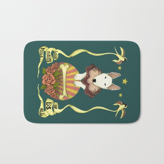 love makes fools of us- bull terrier portrait Bath Mat