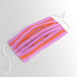 [ Thumbnail: Violet and Red Colored Lined/Striped Pattern Face Mask ]