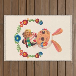 The Cute Bunny in Polish Costume Outdoor Rug