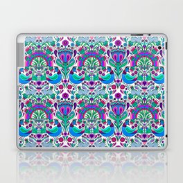 Folk Art Rainbow Birds and Bunnies - Blue and Purple Distelfink Daydream  Laptop Skin