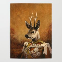 Regal Roe Deer Poster | Buck, Animalsinuniform, Animalart, Roedeer, Quirky, Animalsinclothes, Portrait, Funny, Acrylic, Antlers 