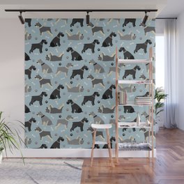 Schnauzer Dog Paws and Bones Pattern Wall Mural