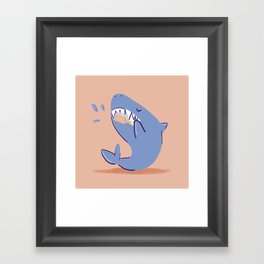 Teeth brushing shark Framed Art Print