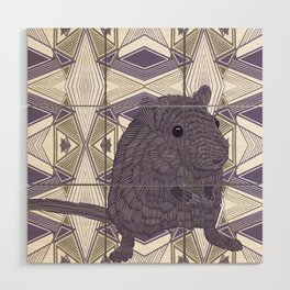Cute gerbil standing on a purple patterned background Wood Wall Art