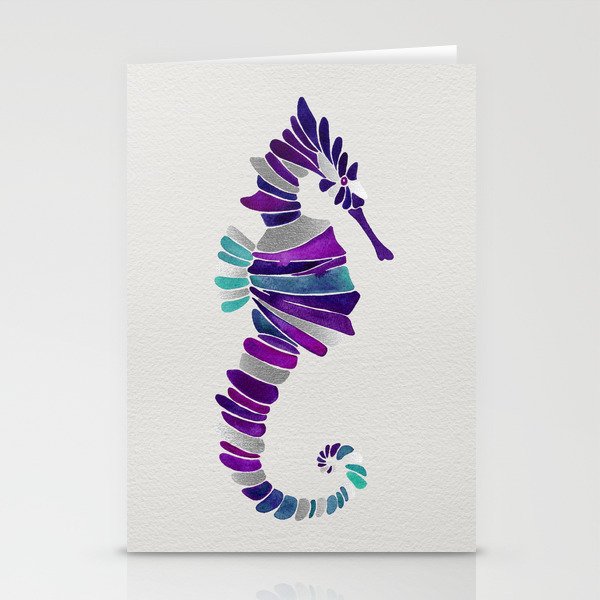 Seahorse – Purple & Silver Stationery Cards