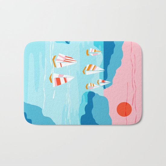 Tight - memphis throwback retro vintage classic sport boating yachting sailboat harbor sea ocean art Bath Mat