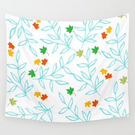 Big and Small Leaves on Blue Wall Tapestry